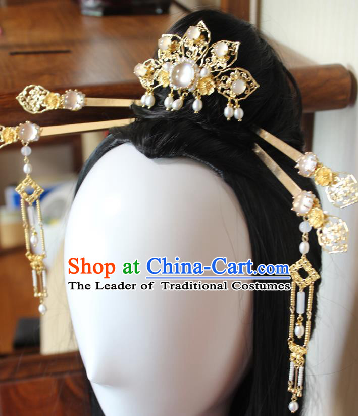 Chinese Ancient Handmade Brass Hair Clips Step Shake Hair Accessories Hanfu Hairpins Complete Set for Women