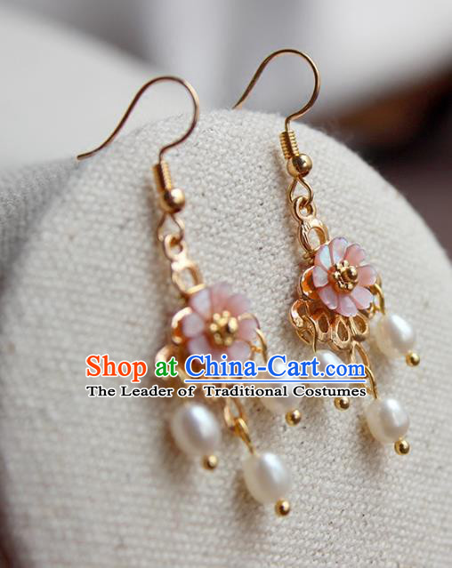 Chinese Ancient Handmade Hanfu Accessories Pearls Tassel Earrings for Women