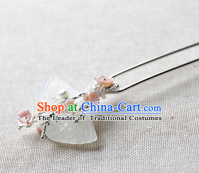 Chinese Ancient Handmade Jade Hair Clip Classical Hair Accessories Hanfu Hairpins for Women