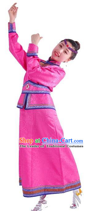Chinese Mongol Nationality Costume Wedding Rosy Dress Traditional Mongolian Minority Clothing for Women