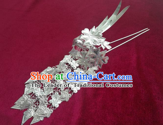 Traditional Chinese Miao Nationality Hair Accessories Hmong Female Folk Dance Hairpins Bracelet Sliver Necklace Headwear for Women