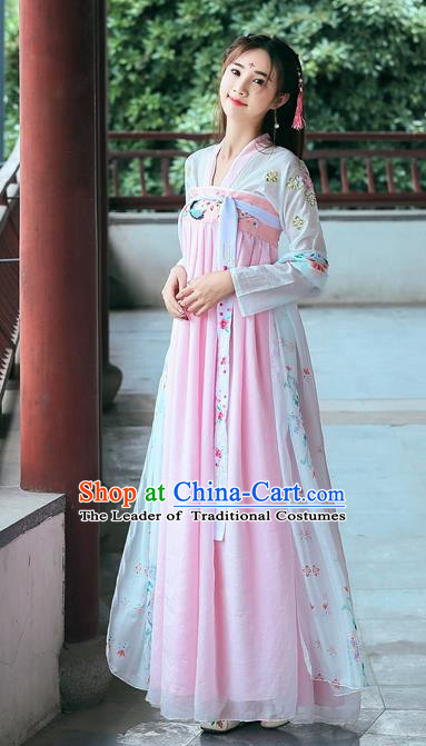 Ancient Chinese Fairy Tang Dynasty Nobility Lady Embroidered Hanfu Dress for Women