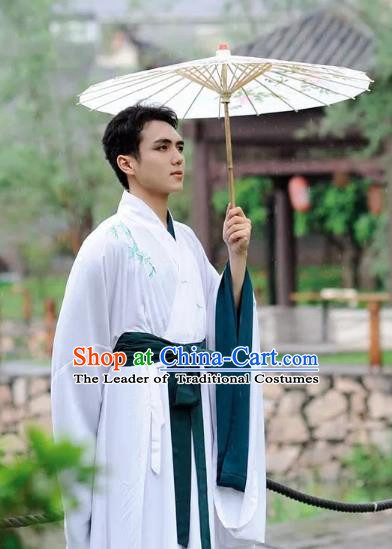 Chinese Ancient Swordsman Clothing Traditional Han Dynasty Scholar Embroidered Bamboo Costume for Men