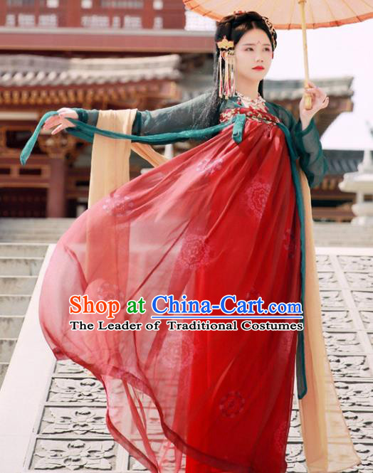 Ancient Chinese Tang Dynasty Imperial Consort Embroidered Hanfu Dress for Women