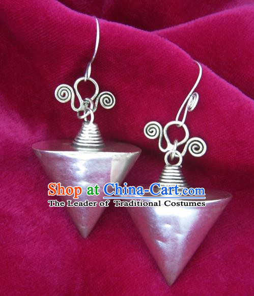 Chinese Handmade Miao Nationality Sliver Jewelry Accessories Hmong Cone Earrings for Women