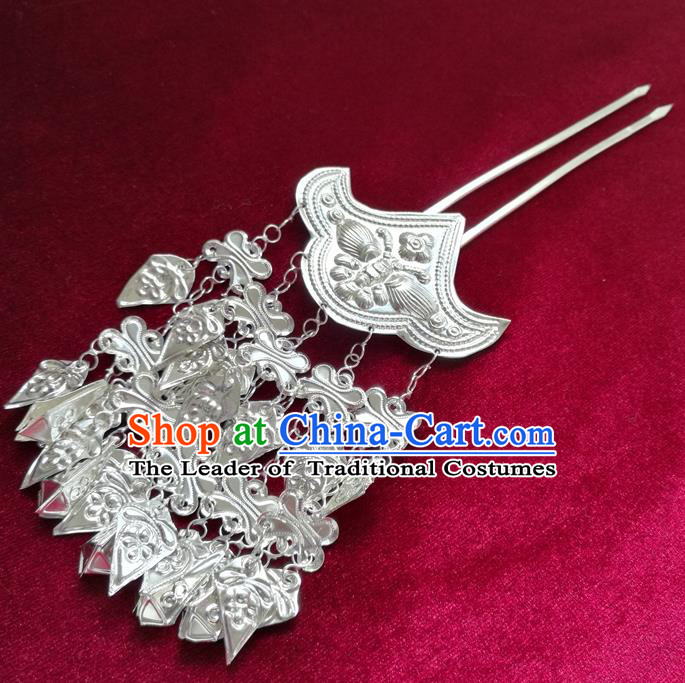 Chinese Traditional Miao Nationality Hair Accessories Hmong Sliver Tassel Hairpins for Women