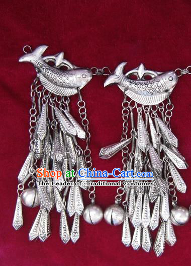 Chinese Miao Nationality Sliver Ornaments Traditional Hmong Handmade Fishes Pendant for Women