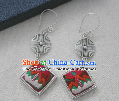Chinese Handmade Miao Nationality Embroidered Jewelry Accessories Earbob Hmong Earrings for Women