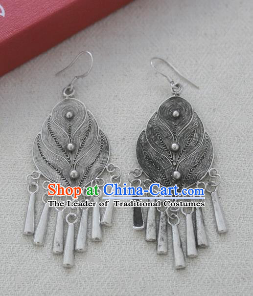 Chinese Handmade Miao Nationality Jewelry Accessories Sliver Earrings for Women