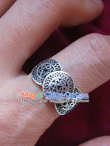 Chinese Miao Nationality Ornaments Traditional Hmong Handmade Sliver Ring for Women