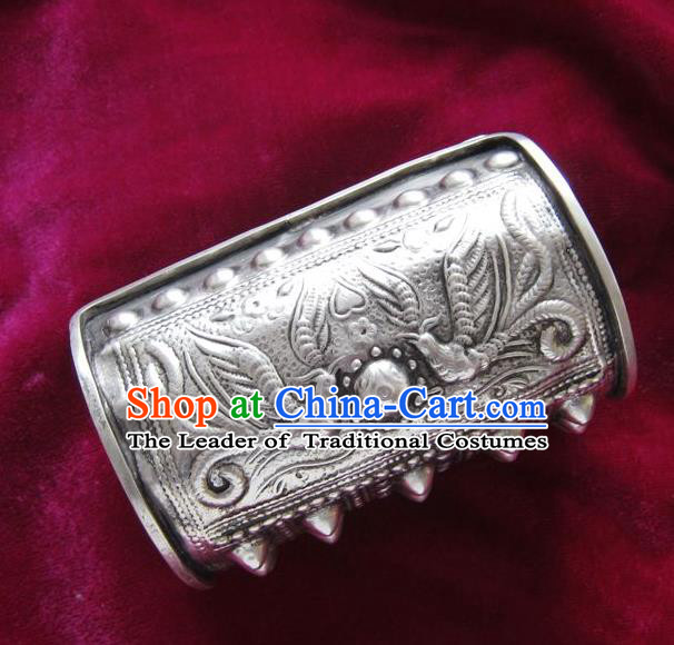 Chinese Miao Nationality Ornaments Sliver Carving Phoenix Bracelet Traditional Hmong Bangle for Women