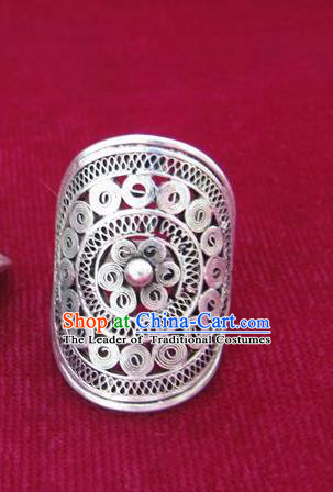 Chinese Miao Nationality Ornaments Sliver Ring Traditional Hmong Jewelry for Women