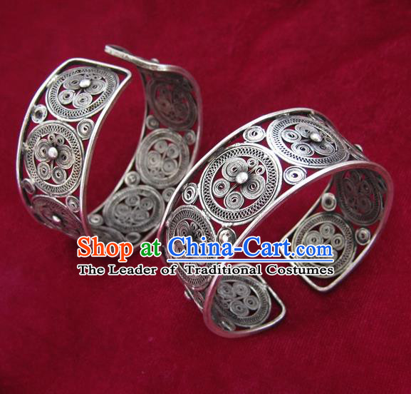 Chinese Miao Sliver Ornaments Bracelet Traditional Hmong Bangle Accessories for Women