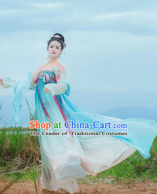 Chinese Tang Dynasty Palace Princess Embroidered Costume Traditional Ancient Maidenform Hanfu Dress for Women