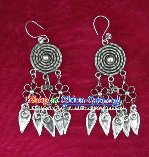 Chinese Handmade Miao Sliver Tassel Eardrop Hmong Nationality Earrings for Women