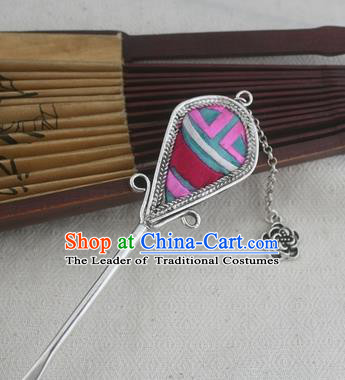 Traditional Chinese Miao Nationality Sliver Tassel Hair Clip Hanfu Embroidered Hairpins Hair Accessories for Women