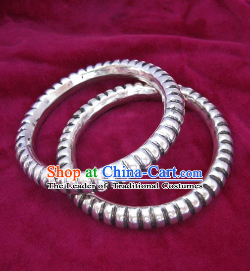 Handmade Chinese Miao Sliver Ornaments Bamboo Bracelet Traditional Hmong Sliver Bangle for Women