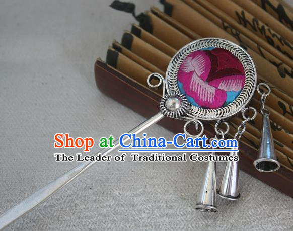 Traditional Chinese Miao Nationality Hair Accessories Hmong Female Folk Dance Hairpins Bracelet Sliver Necklace Headwear for Women