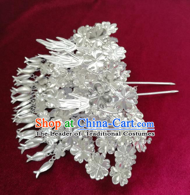 Traditional Chinese Miao Nationality Wedding Hair Clip Hanfu Sliver Hairpins Hair Accessories for Women