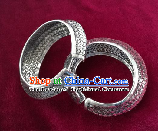 Traditional Chinese Miao Nationality Hair Accessories Hmong Female Folk Dance Hairpins Bracelet Sliver Necklace Headwear for Women