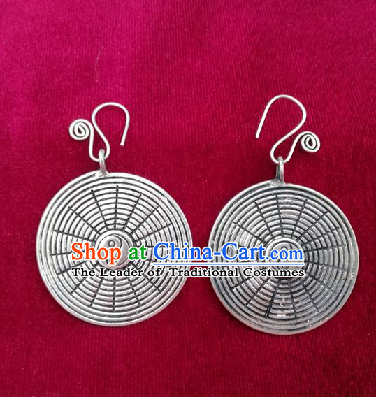 Traditional Chinese Miao Sliver Eight Diagrams Earrings Hmong Ornaments Minority Headwear for Women