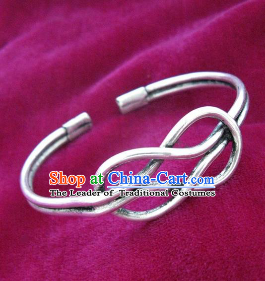 Handmade Chinese Miao Nationality Bracelet Traditional Hmong Sliver Bangle for Women