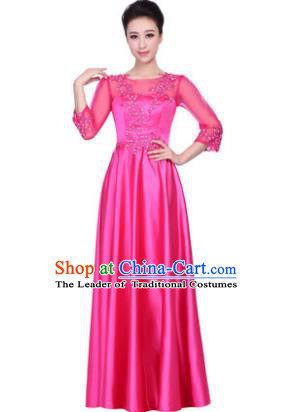 Professional Chorus Stage Performance Costume, Compere Singing Group Modern Dance Rosy Dress for Women
