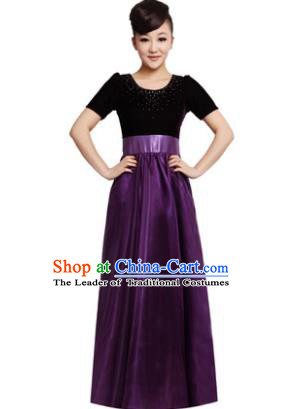 Professional Chorus Singing Group Stage Performance Costume, Compere Modern Dance Purple Dress for Women
