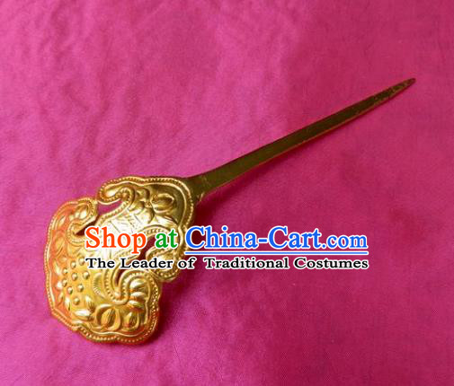 Chinese Traditional Miao Nationality Hair Accessories Golden Hairpins Headwear for Women