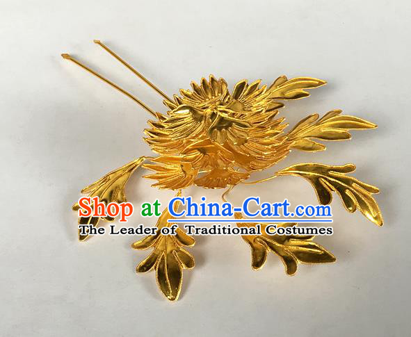 Chinese Traditional Miao Nationality Golden Chrysanthemum Hair Accessories Hairpins Headwear for Women