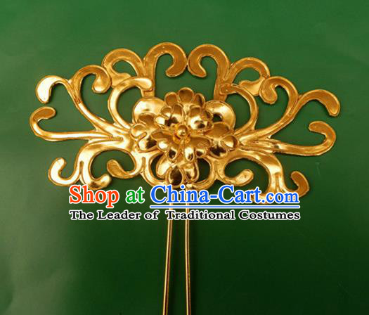 Traditional Chinese Miao Nationality Golden Chrysanthemum Hanfu Hairpins Hair Accessories for Women
