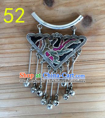 Chinese Traditional Miao Sliver Ornaments Accessories Embroidered Longevity Lock Necklace Pendant for Women