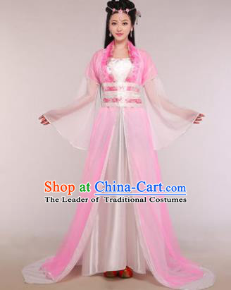 Traditional Chinese Ancient Fairy Costume Tang Dynasty Princess Pink Hanfu Dress for Women