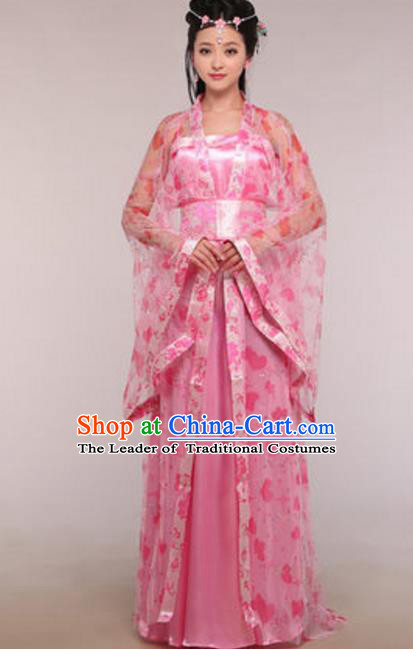 Traditional Chinese Ancient Fairy Costume Tang Dynasty Imperial Princess Pink Hanfu Dress for Women