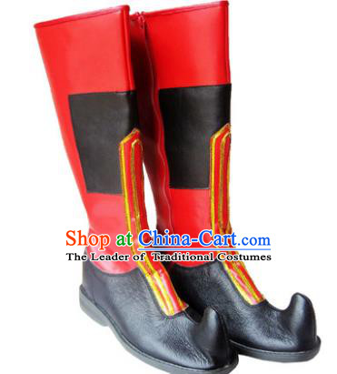 Chinese Traditional Uyghur Dance Red Shoes, Uigurian Minority Folk Dance Boots for Men