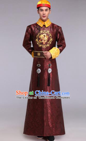 Traditional Chinese Ancient Manchu Prince Costume Qing Dynasty Infante Embroidered Robe for Men