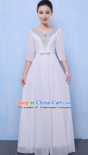 Top Grade Chorus Singing Group White Full Dress, Compere Classical Dance Costume for Women