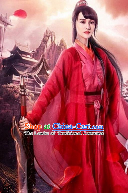 Chinese Ancient Swordswoman Red Hanfu Dress Ming Dynasty Female Knight-errant Costumes for Women