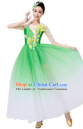 Top Grade Chinese Classical Dance Green Dress, Compere Stage Performance Choir Costume for Women