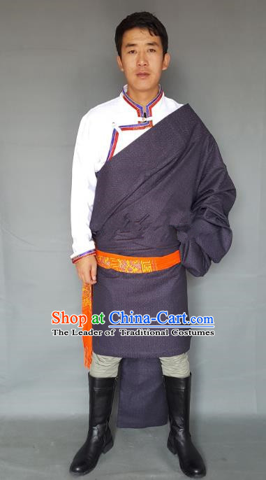 Chinese Traditional Zang Nationality Costume Purple Tibetan Robe, China Tibetan Ethnic Clothing for Men