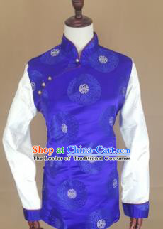Chinese Traditional Zang Nationality Royalblue Brocade Vest, China Tibetan Waistcoat Costume for Women