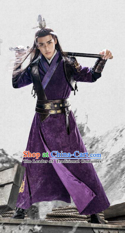 Chinese Han Dynasty Swordsman Clothing Ancient Nobility Childe Knight Historical Costume for Men