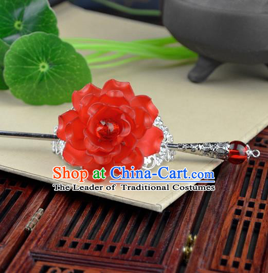 Chinese Traditional Ancient Hair Accessories Hanfu Hairpins Red Peony Hairdo Crown Headwear for Women