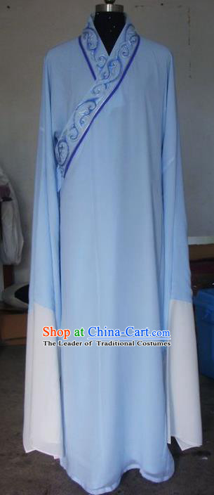 Chinese Traditional Beijing Opera Niche Costumes China Peking Opera Blue Robe for Adults