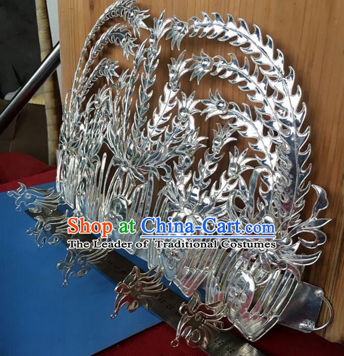 Traditional Chinese Miao Nationality Hair Accessories Hmong Female Folk Dance Hairpins Bracelet Sliver Necklace Headwear for Women