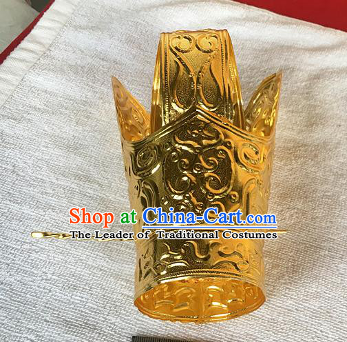 Chinese Traditional Ancient Emperor Golden Tuinga Hairdo Crown Hairpins Hair Accessories for Men