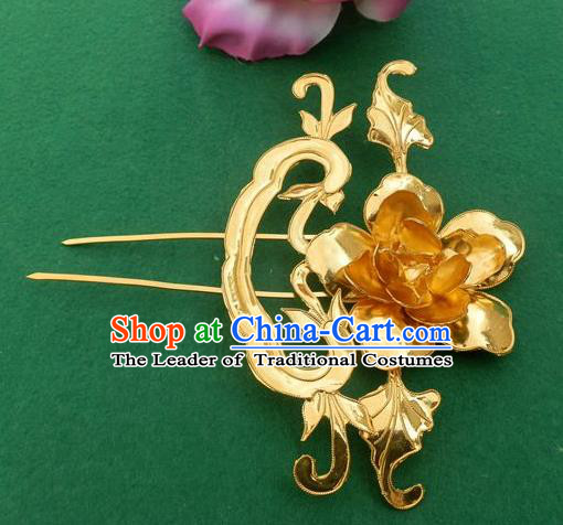Chinese Traditional Ancient Princess Golden Peony Hair Clip Hairpins Hair Accessories for Women
