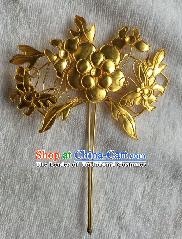 Chinese Traditional Ancient Hair Clip Hanfu Golden Hairpins Hair Accessories for Women