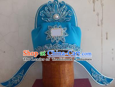 Chinese Traditional Beijing Opera Number One Scholar Blue Hats for Men