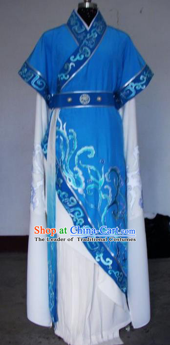 Chinese Traditional Shaoxing Opera Princess Blue Robe Peking Opera Niche Costumes for Adults